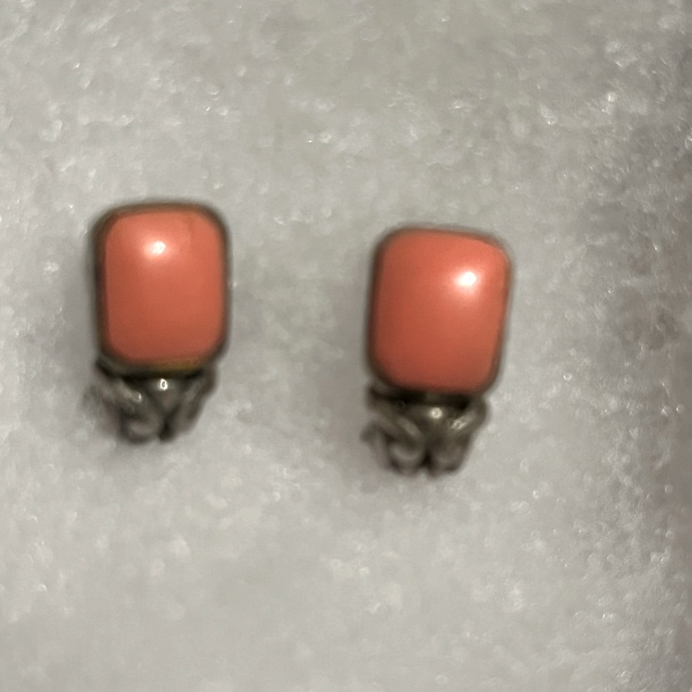Vintage coral post earrings with intimate silver detail